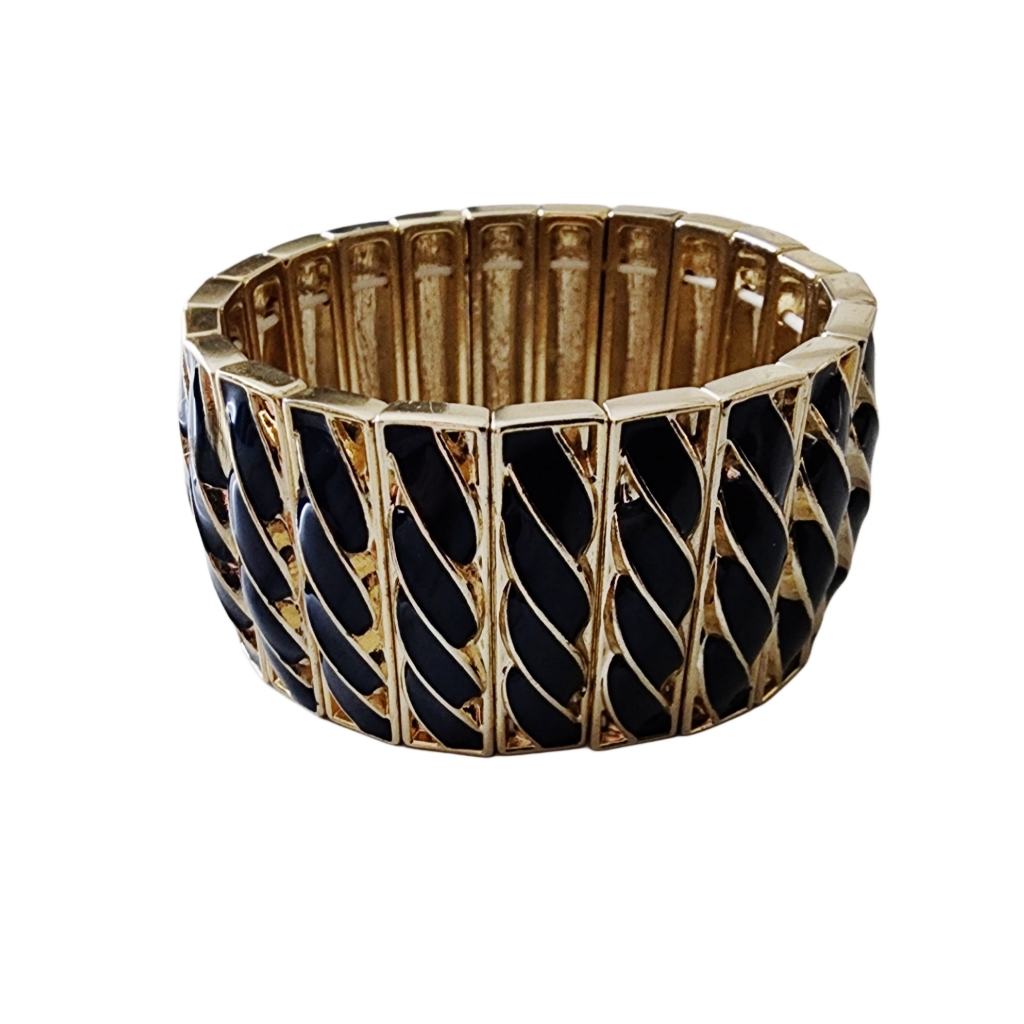 2for$30 - Elegant Navy & Gold Enamel Stretch Cuff Bracelet